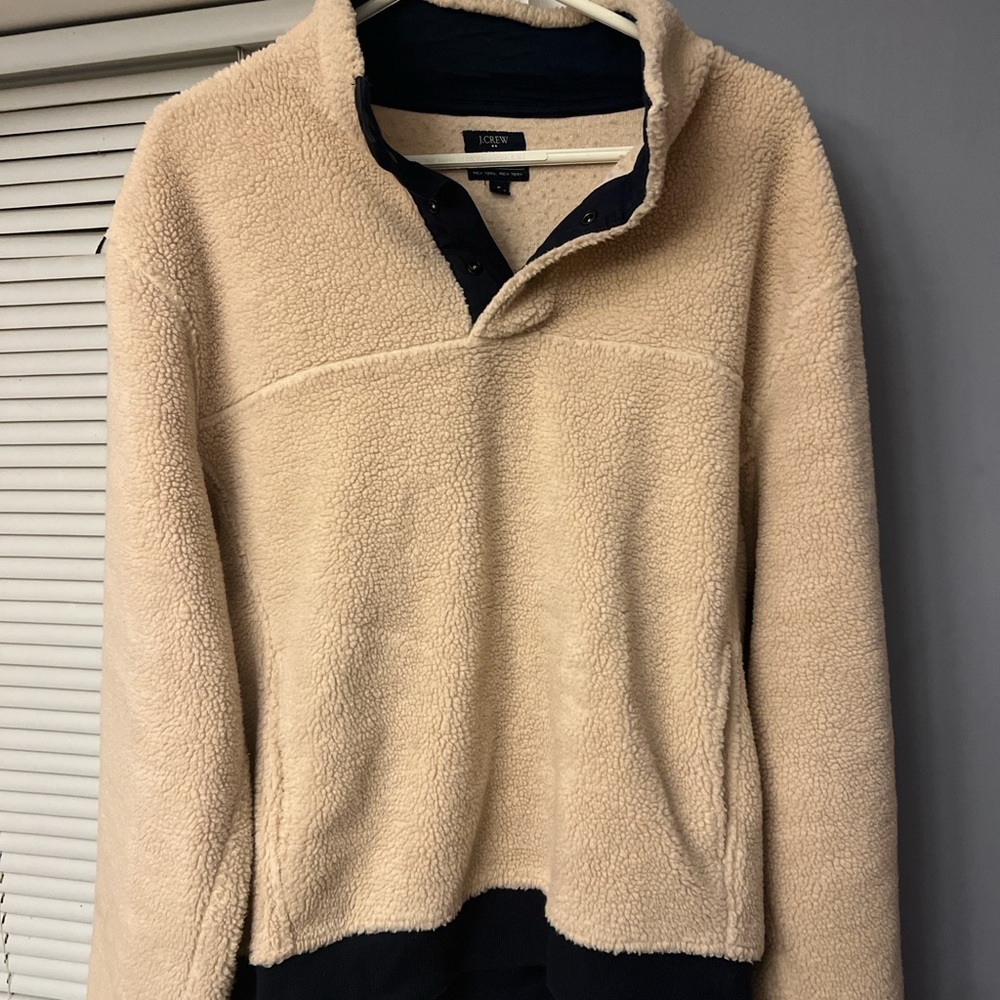 J. Crew Sherpa 1/4 Snap Authentic Fleece Pullover Jacket Ivory Men's SzM Retro